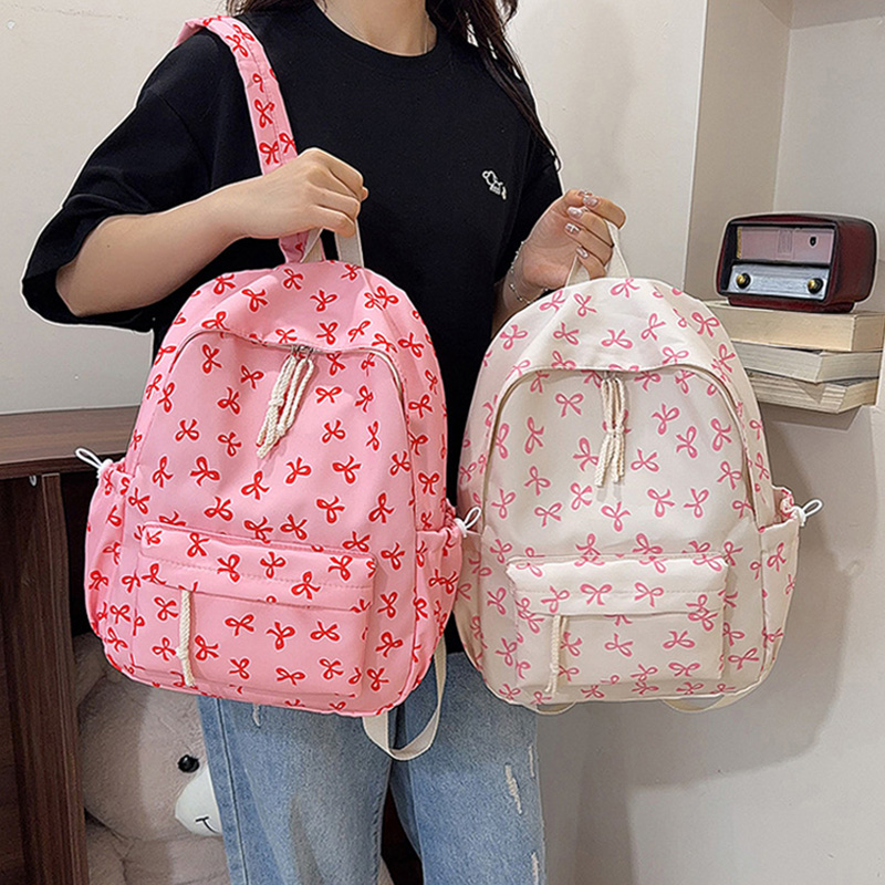 Cute Bow Print Backpack Nylon  - School Backpack Teen 评论和价格