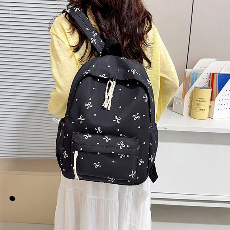 Cute Bow Print Backpack Nylon  - School Backpack Teen 评论和价格