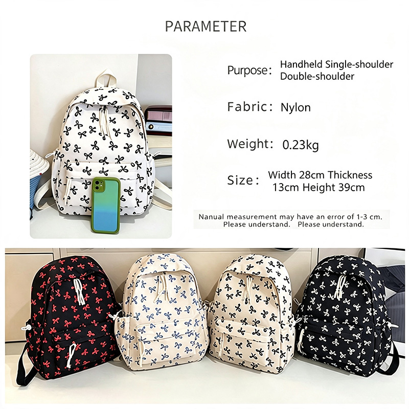 Cute Bow Print Backpack Nylon  - School Backpack Teen 评论和价格